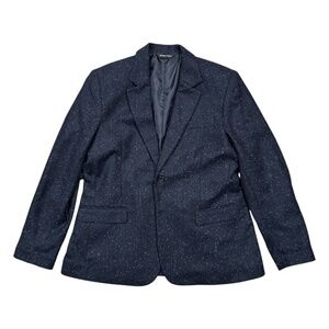 Kirrin Finch Androgynous Navy Stardust Wool Silk Blend Blazer Womens Large